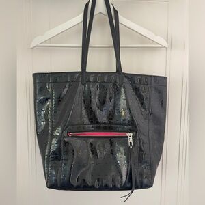 Karl Lagerfeld Monogram Patent Leather Black Tote Bag